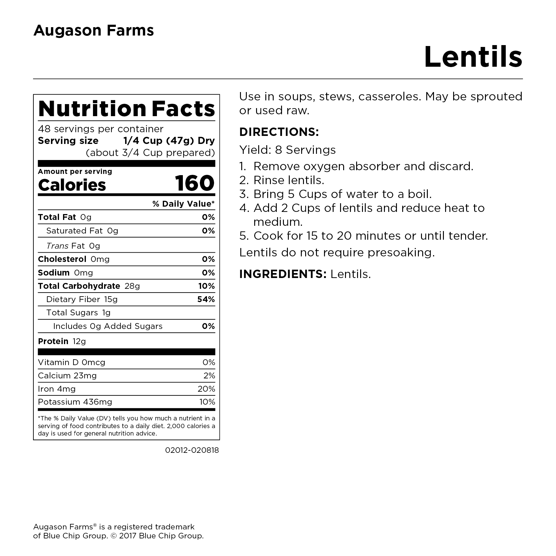Augason Farms Lentils 80 oz No. 10 Can - image 2 of 9