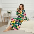 thumbnail image 3 of SEANATIVE Long Sleeve Nightgown for Women Elegant Button Front Pajama Dress Ankle-Length Cozy Soft Sleepwear Bedtime Outfits for Bedroom Home Hotel, XL, Tropical Frangipani Flower Leaf, 3 of 7