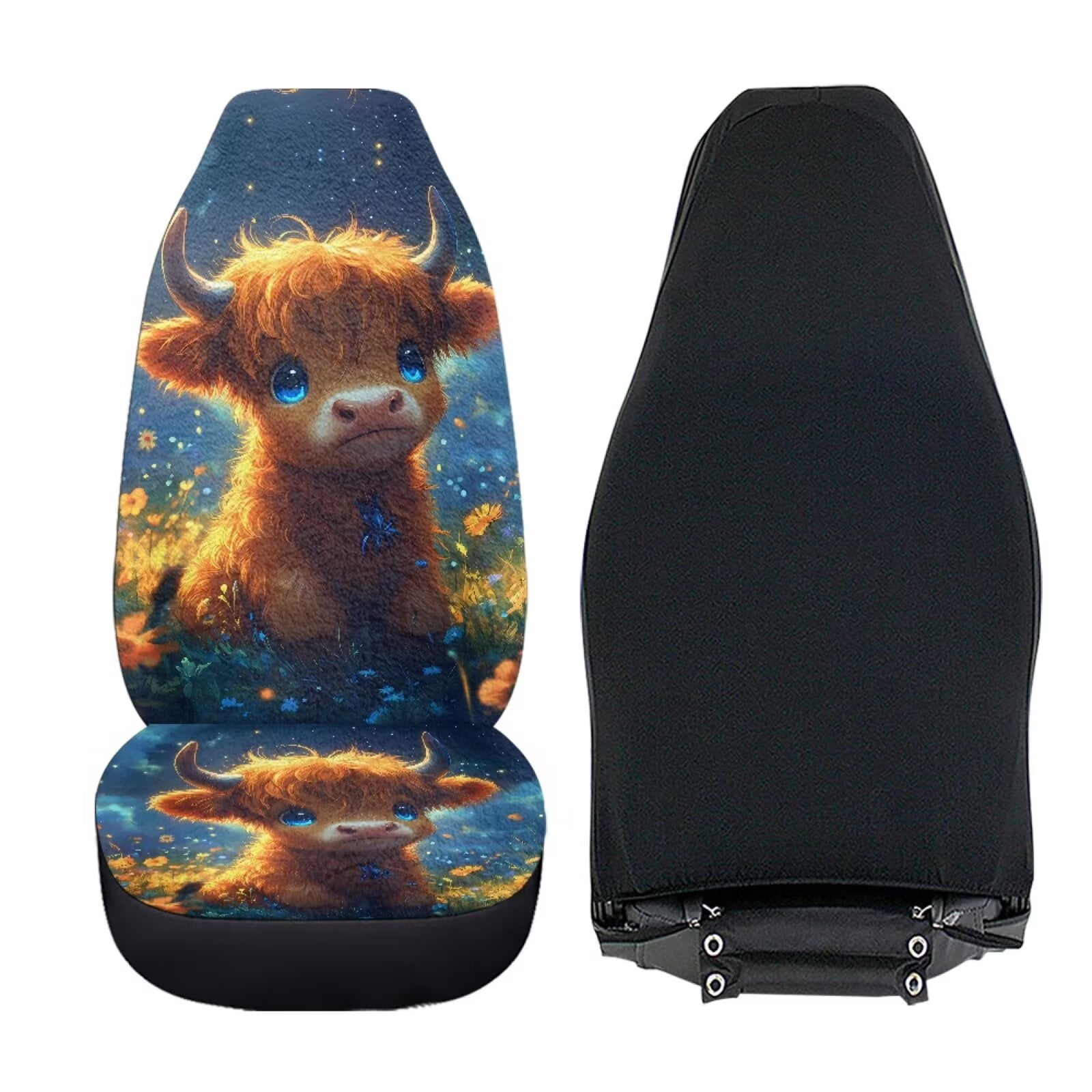 Uorisanigo 2-Pack Car Seat Covers, Soft Plush Baby Highland Cow Front Seats Covers, Comfy Automotive Seat Protectors Seats Cover For Cars, Easy Installation, Car Accessories for Women