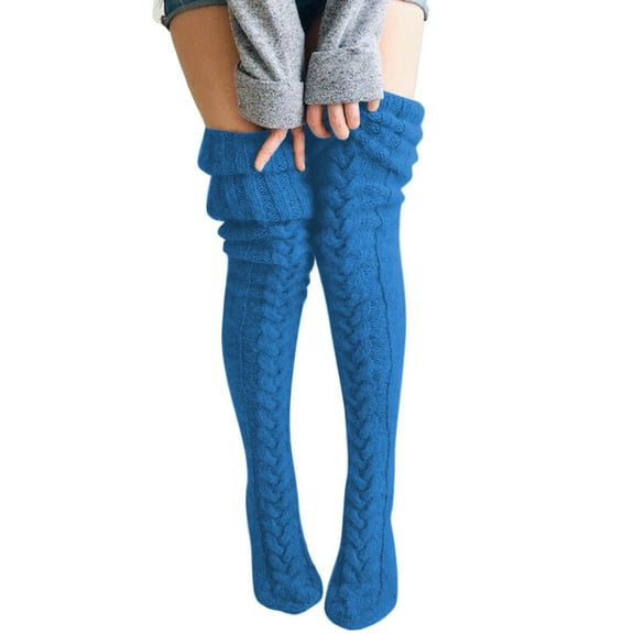 WAYUTE Womens Knitted Over the Knee Socks Long Stockings Cozy Ribbed Winter Leg Warmers Soft Stretchy Thick Yarn Textured Tights