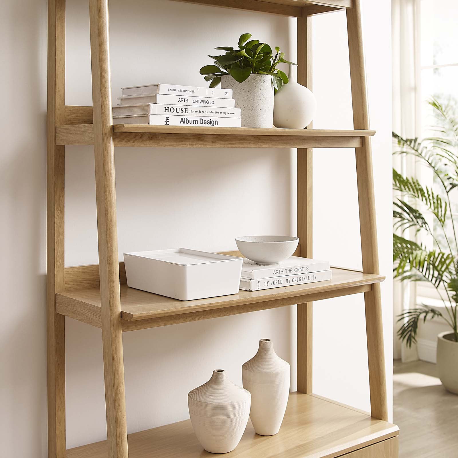 Modway Bixby 32.5" Particleboard and MDF Wood Bookshelf in Oak