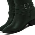 thumbnail image 3 of YDN Women Classic Round Closed Toe Strap Buckle Knee High Boots Block Low Heel Side Zipper Calf Boots Casual Winter Shoes Size 7 Green, 3 of 4