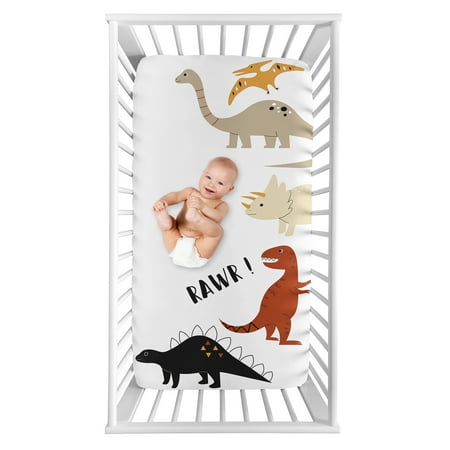 UPC: 0846480090526 | Mod Dinosaur Black and Orange Photo Op Fitted Crib Sheet by Sweet Jojo Designs