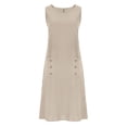 thumbnail image 5 of Danhjin Women's Summer Tank Dress Linen Flowy Crewneck Tank Dress Casual Loose A-Line Midi Long Beach With Hem Dress Vacation Outfits Wrinkle-Free With Pockets, 5 of 6