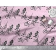 thumbnail image 2 of Soimoi Pink Cotton Poplin Fabric Bicycle & Eiffel Tower Architectural Printed Fabric 1 Yard 56 Inch Wide, 2 of 3