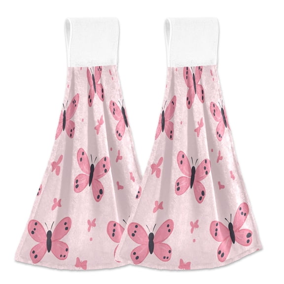 BZSMCE Hanging Hand Towels Fashion Fluttering Love Pattern 2-Pack - Velcro Style Bathroom Kitchen Towels