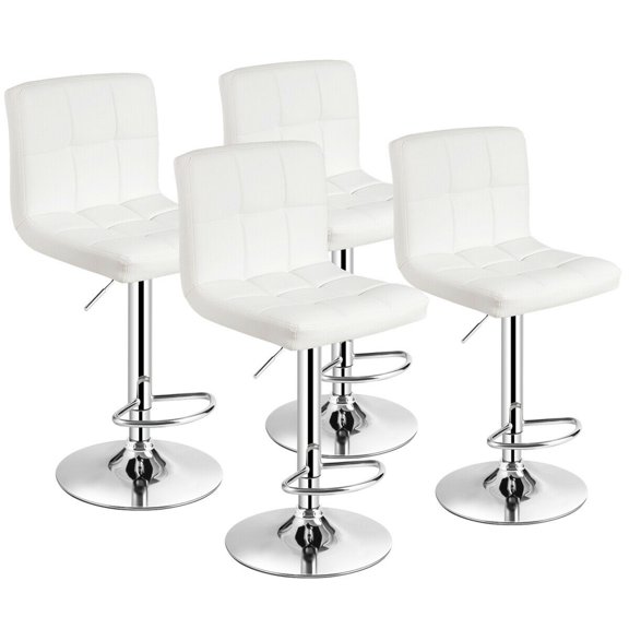 Gymax Set of 4 PU Leather Bar Stool Swivel Bar Chair w/ Adjustable Height White