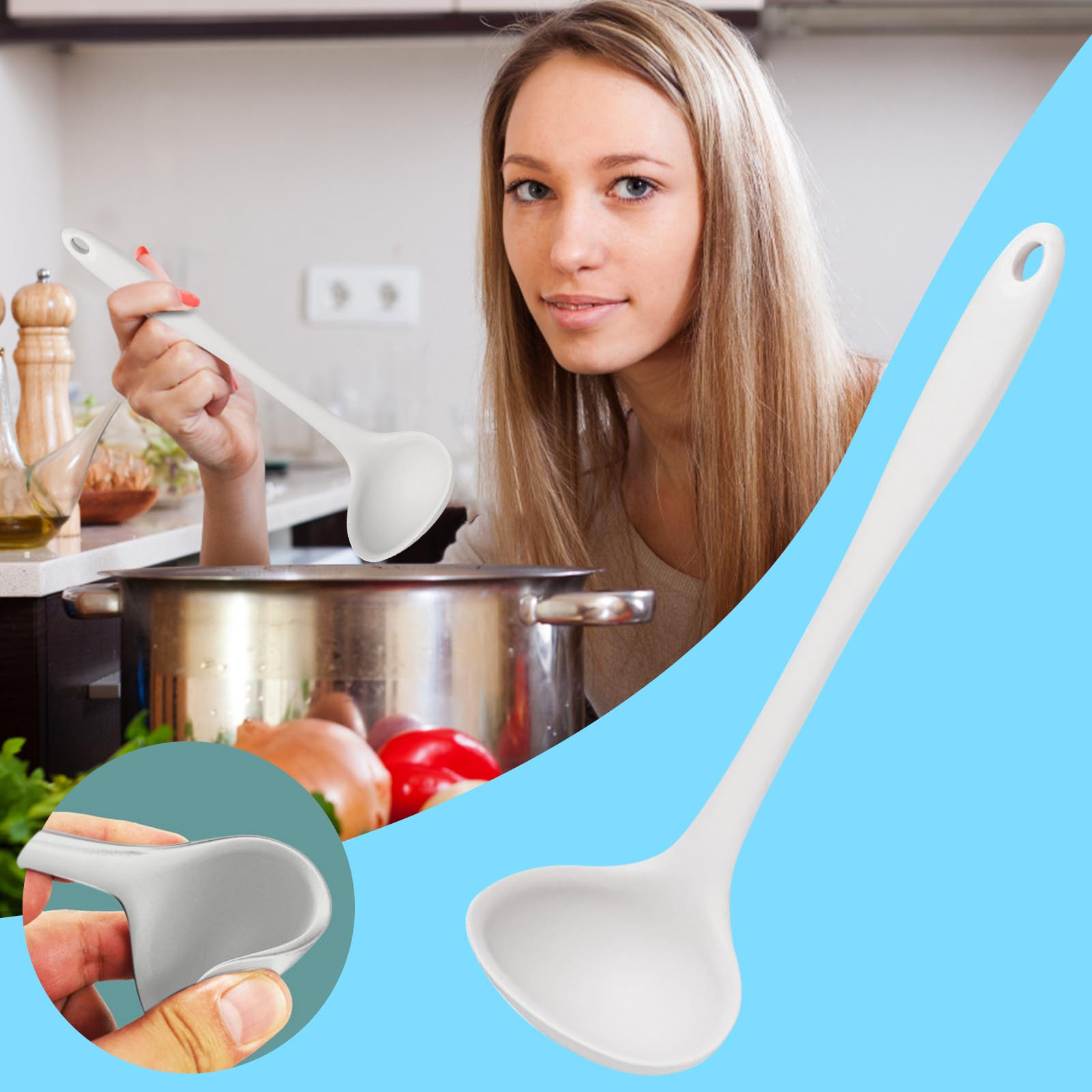 spoons,Silicone Soup Spoon Long Handle Scald Proof Cooking Soup Spoon Tableware High Temperature