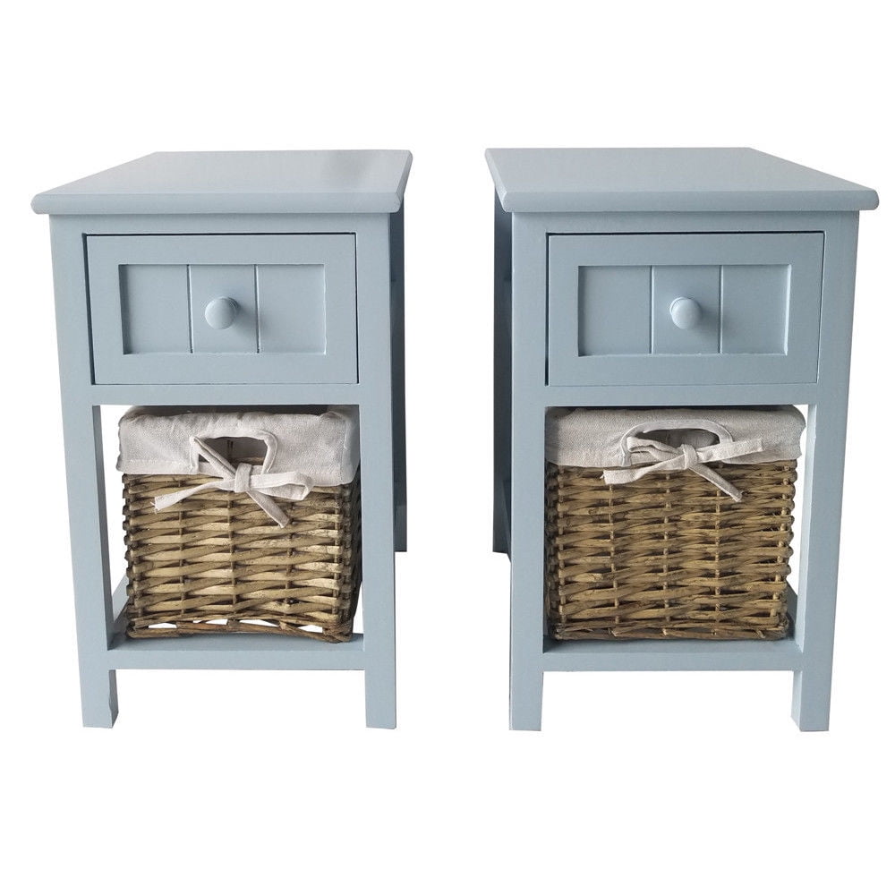 Zimtown Set Of 2 Bedside Table Light Gray Retro 2 Layer Nightstand Storage 1 Drawer End Table Walmart Com Walmart Com