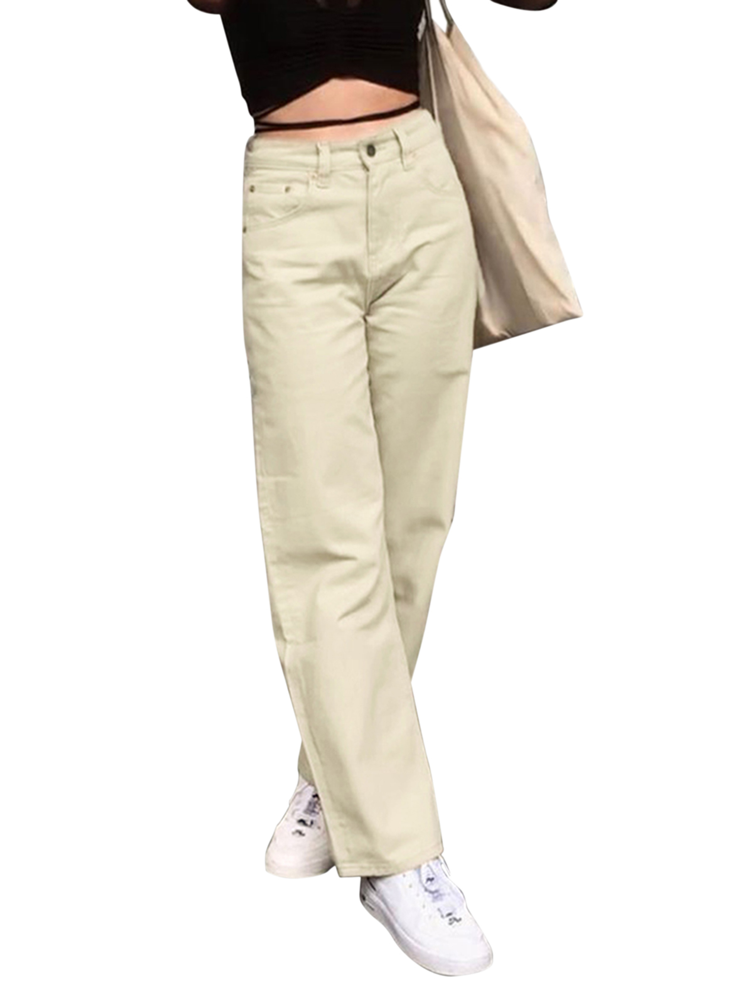 Seyurigaoka Female Solid Color High Waist Jeans Trousers Straight-Leg Pants - image 1 of 5