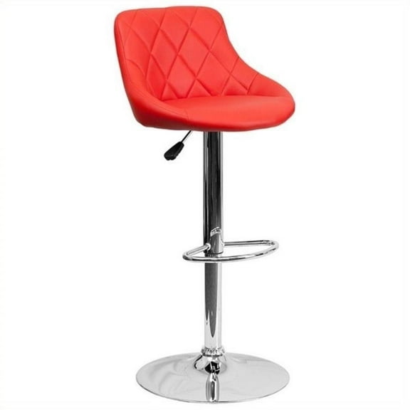 Bowery Hill Adjustable Faux Leather Quilted Bucket Seat Bar Stool in Red