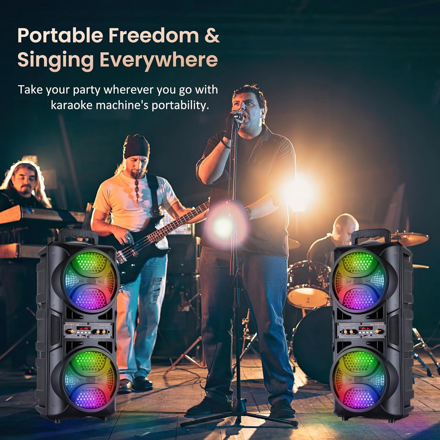 RIDWIND Set of 2 3000W Peak Power Wireless TWS Portable Loud Party Bluetooth Speaker with Dual 6.5" Woofer LED Colorful Lights Microphone Remote Control Support FM/TF/USB/AUX