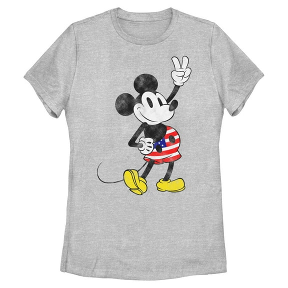 Women's Mickey & Friends Retro American Peace Sign Graphic Tee Athletic Heather Medium