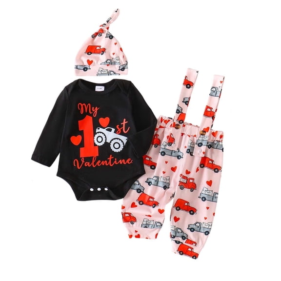 Tiijoy Baby Girls Valentine's Day Outfits Long Sleeve Romper Overalls with Hat, Sizes 9-12M