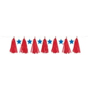 Red, White, & Blue Patriotic Plastic Tassel Garland, 7ft