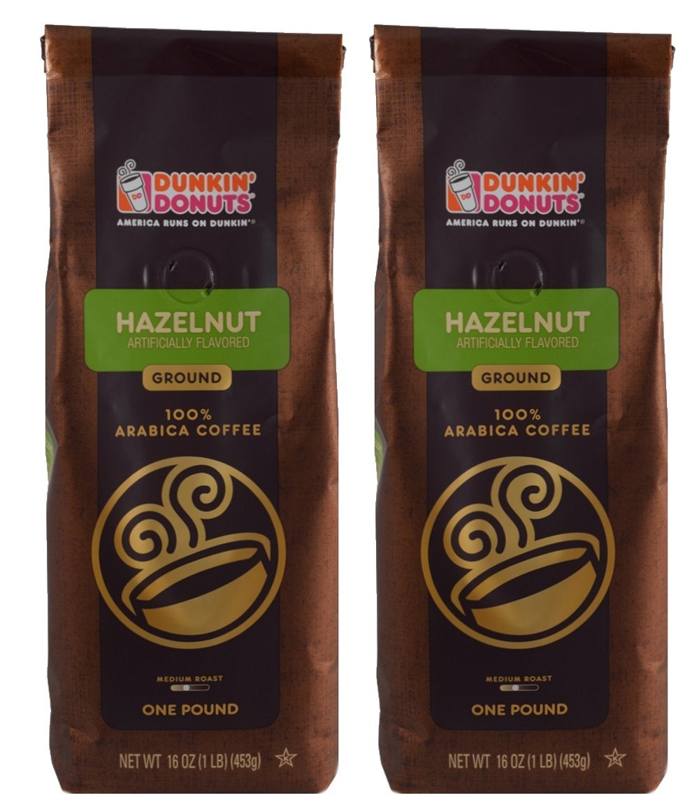 Dunkin Donuts Ground Coffee 1 LB. Bag Multi Pack (Hazelnut, Two Pack