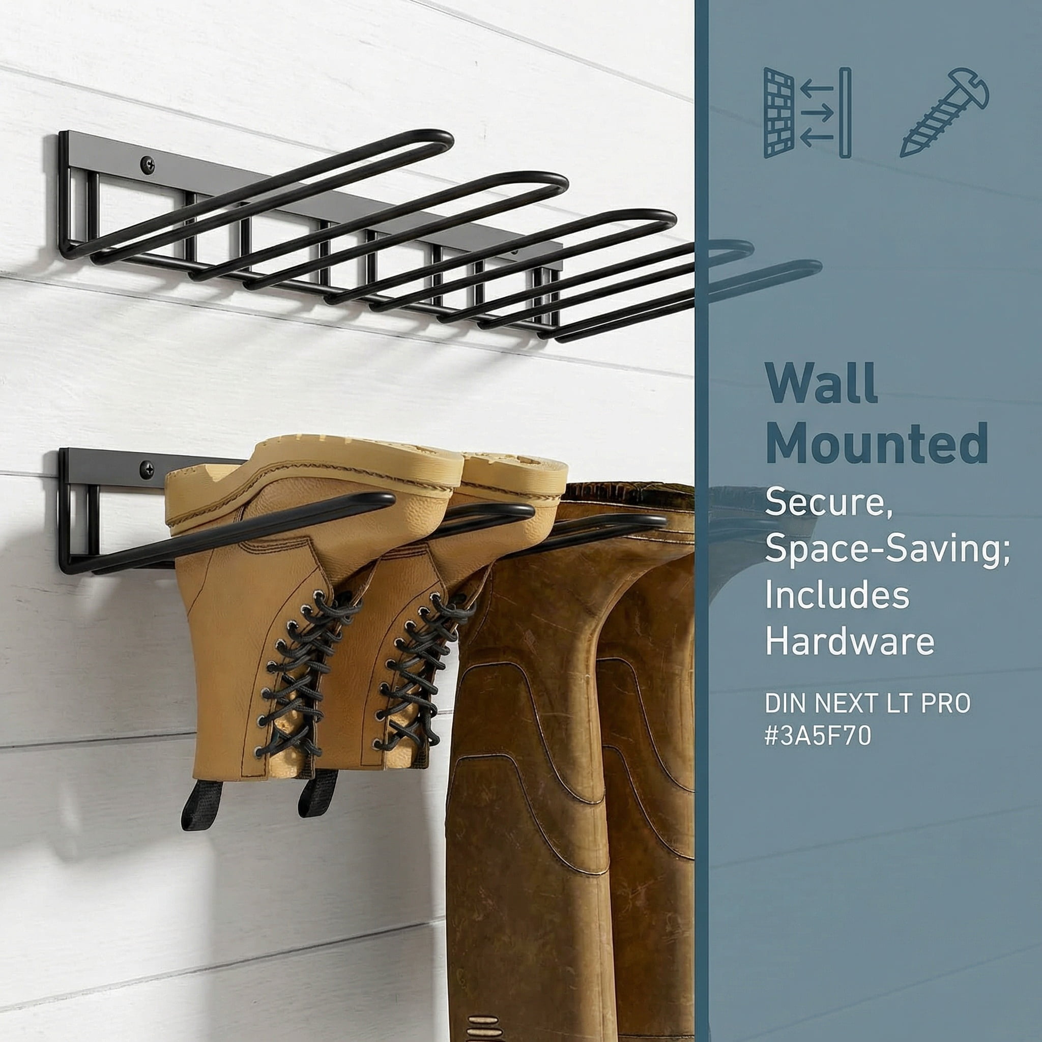 Boot Rack, Wader Hangers for wall, Metal Wall Mounted Shoe Racks, 4 Pair Boot Organizer for Tall Boots and Cowboy shoes, Boots Trays for Entryway,Garage (2 Pack)