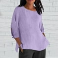 thumbnail image 2 of Outfmvch linen shirts for women elbow length tops for women button down shirts for women Ladies' Fashionable Casual Cotton And Linen Sleeve Seven Quarter Sleeve Top T Shirt Purple 3XL, 2 of 8