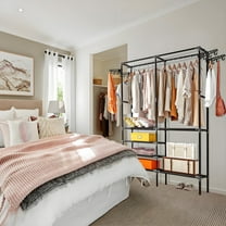 4-Tier Garment Rack, Heavy Duty Clothes Rack with Extended Hanger, Freestanding Wardrobe Closet Clothing Rack for Hanging Clothes-Black