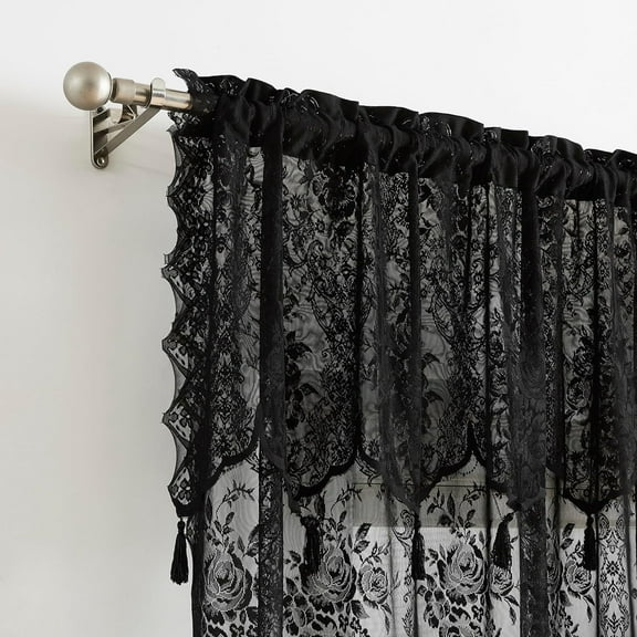 Warm Home Designs Pair of Standard Length 54” (W) 63” (L) Semi Sheer Black Lace Curtains. L Black 63