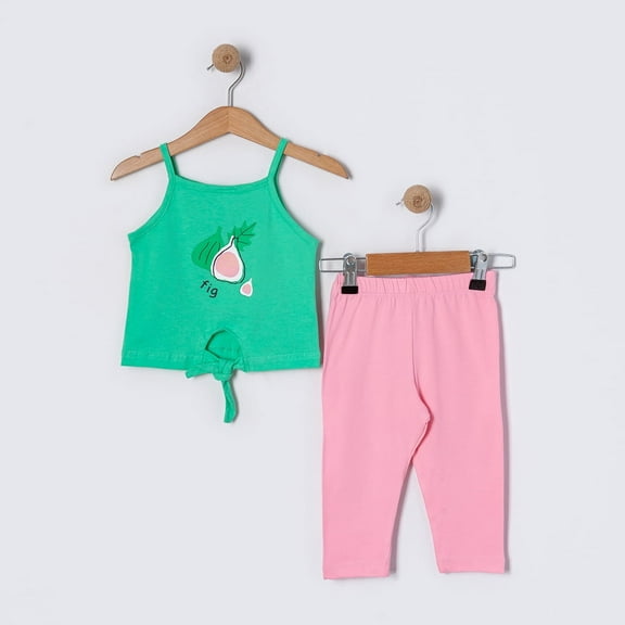 Miss & Mr Tuffy Girl’s 2-Piece Summer Outfit Set | Fruit Patterned Leggings & T-Shirt | 100% Organic Cotton | Breathable, Skin-Friendly, OEKO-TEX | Ages 2-5 | Toddler Clothes