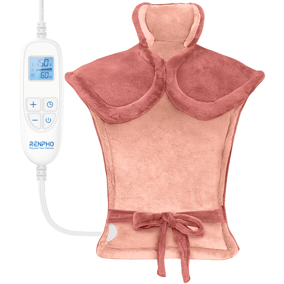 RENPHO 24"x33" Electric Heating Pad for Neck Shoulder and Back, FSA Eligible, Heat Pad for Pain Relief, Fast Heating Hot Therapy 6 Heat Settings, ETL Certified, Gifts for Women Men - Pink