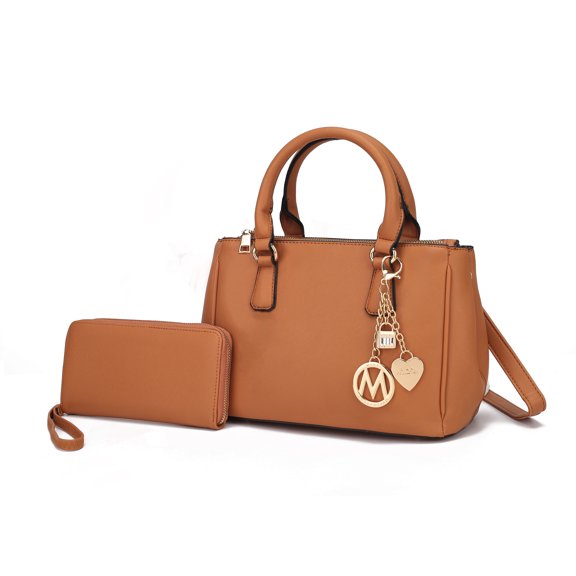 MKF Collection Ruth Women's Satchel Bag with Wallet, Vegan Leather Handbag Purse by Mia K- Camel Brown