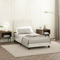 Furinno PESSAC Twin PU Leather Upholstered Bedframe in Plain White