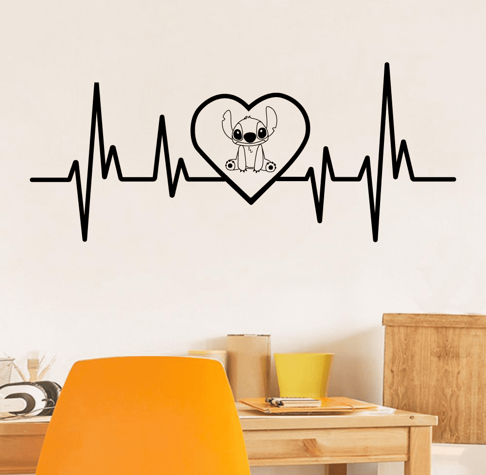 Stitch Heart Heartbeat Lilo and Stitch Disney Cartoon Wall Sticker Art Decal for Girls Boys Room Bedroom Kindergarten Nursery House Fun Home Decors Stickers Wall Art Vinyl Decoration Size (20x30 inch)