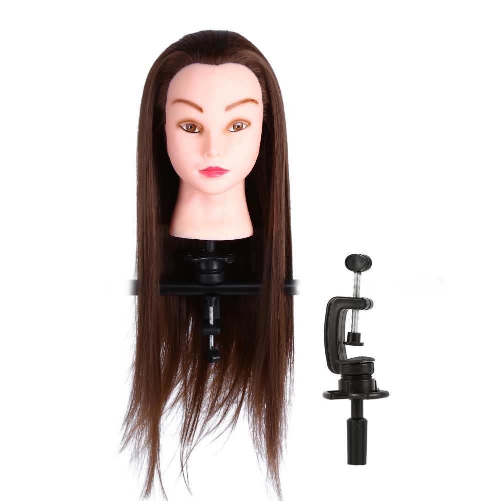24'' Human Hair Training Practice Head Mannequin Hairdressing + Clamp