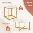 thumbnail image 4 of 3-Piece Coffee Table Set with Metal Legs, Round Coffee Table and 2PCS Square End Tables for Living Room,White & Gold, 4 of 8