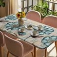 thumbnail image 3 of Blue Tulip Table Cloths for 5 Foot Rectangle Tables, Retro Flowers Leaves Butterfly Plants Khaki Patio Waterproof Elastic Fitted Tablecloths, Washable Rectangular Table Cover for Camping, 3 of 8