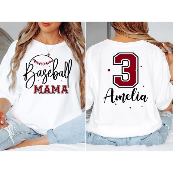 Baseball Mama Shirt, Personalized Baseball Mom Tee, Custom Back Number Shirt, Game Day Mama Top, Custom Name Tee