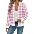 thumbnail image 3 of CFLVAEK Waffle Knit Jackets for Women Fashion Plaid Jacket Fall Winter Shacket Casual Full Zip Up Long Sleeve Coat with Pockets Pink S, 3 of 6