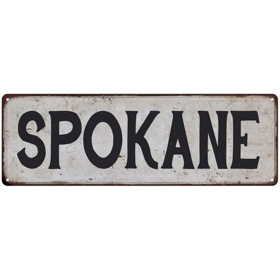 SPOKANE Vintage Look Rustic Metal City State Sign 6 x 18 High Gloss Metal 206180041141
