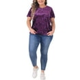 thumbnail image 2 of Agnes Orinda Women's Plus Size St. Patrick's Day Tops Crew Neck Short Sleeve Tee Tops Velvet T-Shirt 1X Purple, 2 of 5