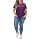 thumbnail image 2 of Camisetas de mujer de tallas grandes Agnes Orinda, camiseta de cuello redondo de manga corta, camiseta de terciopelo 2X morada, 2 of 5