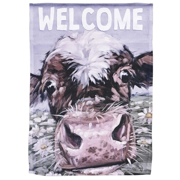 Dicksons Magnolia Garden Welcome Cow Floral White 18 x 13 Polyester Outdoor Garden Flag
