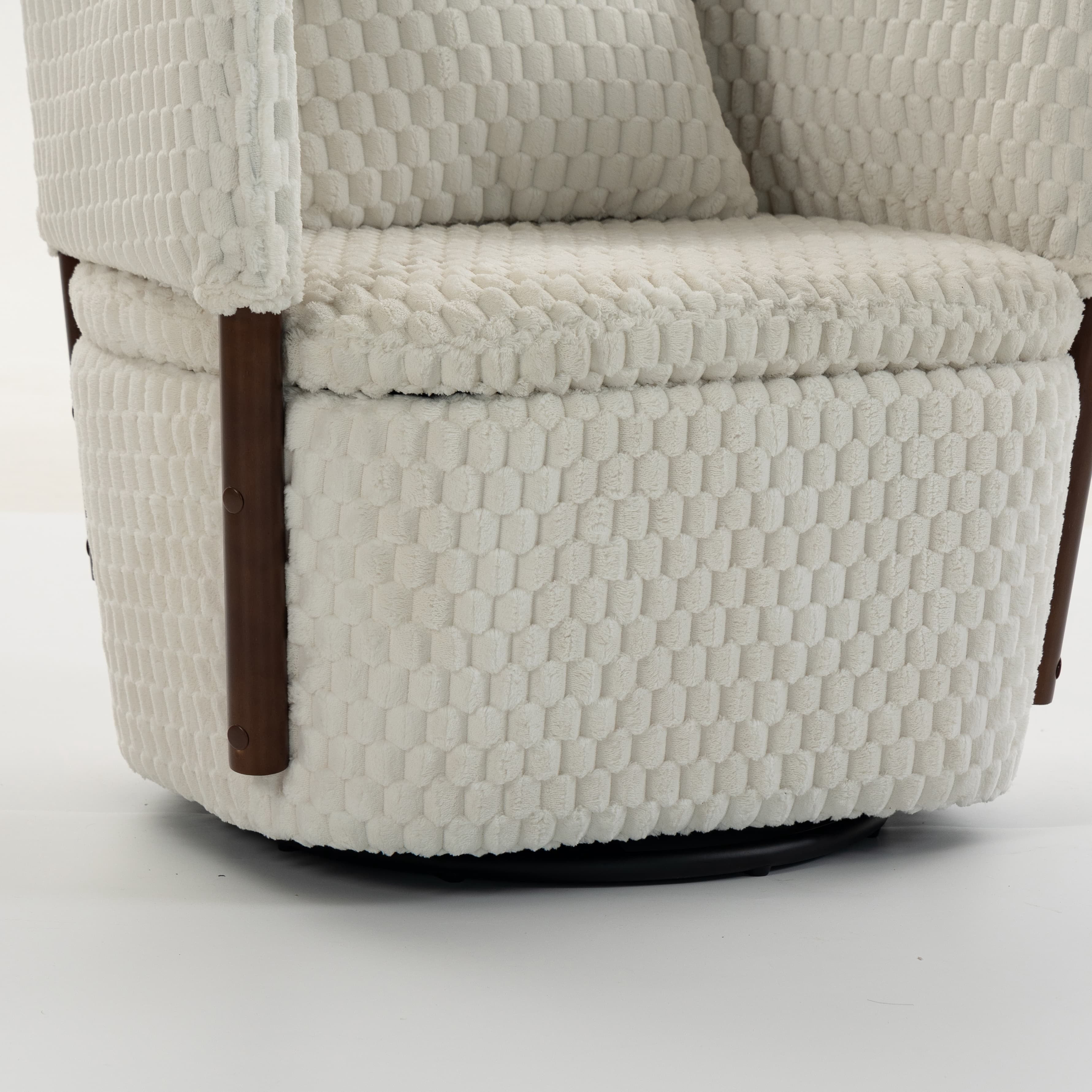 Aukfa Mid Century Modern 360 Swivel Accent Barrel Chair with Lumbar Pillow & Hidden Storage,Corduroy,White