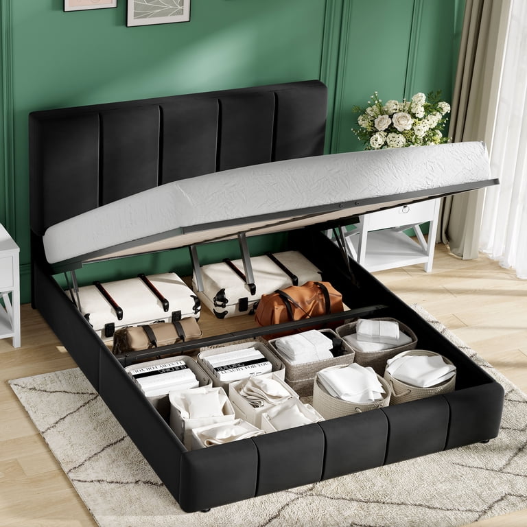 Amolife Queen Lift-Up Storage Bed, Black Velvet photo 5