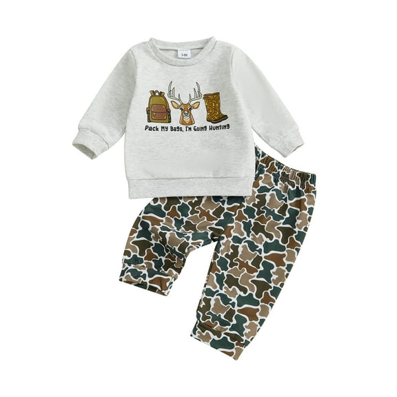 Rovasas Baby Boy Fall Outfit Reindeer Letter Long Sleeve Sweatshirt Camo Pants