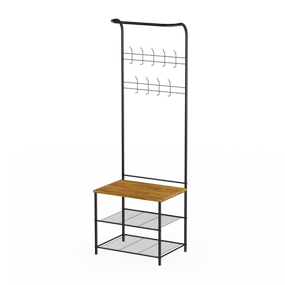 Lavish Home Entryway Bench with Coat Rack – Metal Hall Tree with Seat, Hooks, and Shoe Storage
