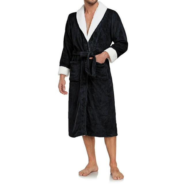 COM1950s Pyjamas pour Hommes, Robe pour Hommes, Pyjamas Décontractés Couleur Unie Col en V Poches Corde de Liaison Manches Longues, Robes pour Hommes, Manches Longues pour Hommes, Pyjamas pour Hommes