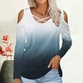 thumbnail image 2 of Jalioing Women's Long Sleeve Fashion Shirts Cold Shoulder Cross V Neck Casual Blouses Gradient Spring Summer Tops, 2 of 5
