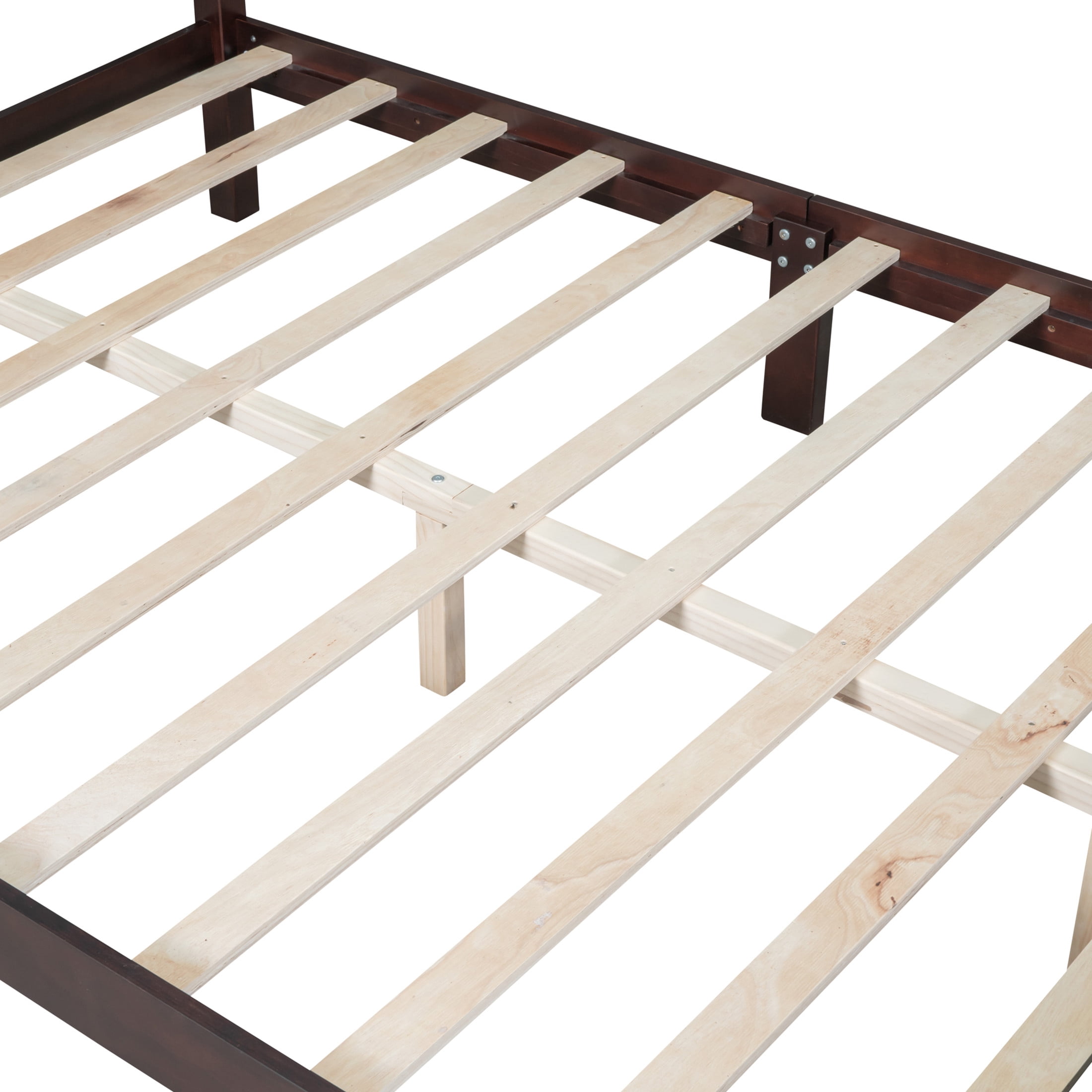 Noble House Queen Size Platform Bed with Retro Wave Headboard, Wooden Slat Support, Walnut