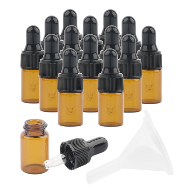 15 botellas de cristal para cuentagotas, botella de cristal con cuentagotas, aceite esencial recargable pequeño 15pcs 2ml Marrón Negro jinwen Botellas cuentagotas