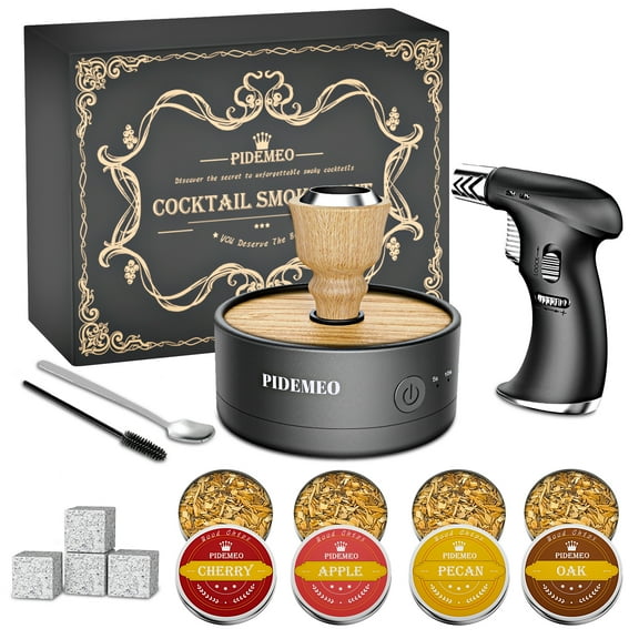 Whiskey Smoker Kit  with Torch, Electric Cocktail Smoker Kit for Old Fashioned & Bourbon, Drink Infuser Gift Set with Wood Chips for Men (No Butane)