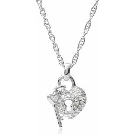 Brinley Co. Women's CZ Sterling Silver Heart and Lock Pendant Fashion Necklace, 18