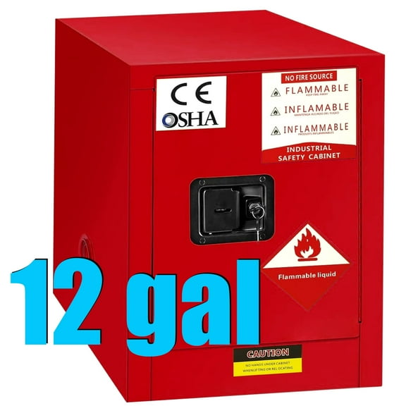 12 Gallon Flammable Storage Cabinet, Red Galvanized Steel 23x18.11x18.11 Inch Adjustable Thickened Shelf, Fireproof Liquid Storage, Hazardous Storage Cabinets, Safety Cabinets for Commercial Kitchen