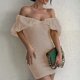 thumbnail image 4 of Vestido plisado con mangas de volantes de algodón Ropa de vacaciones ajustada de color sólido para mujer FLhrweasw Nuevo, 4 of 9
